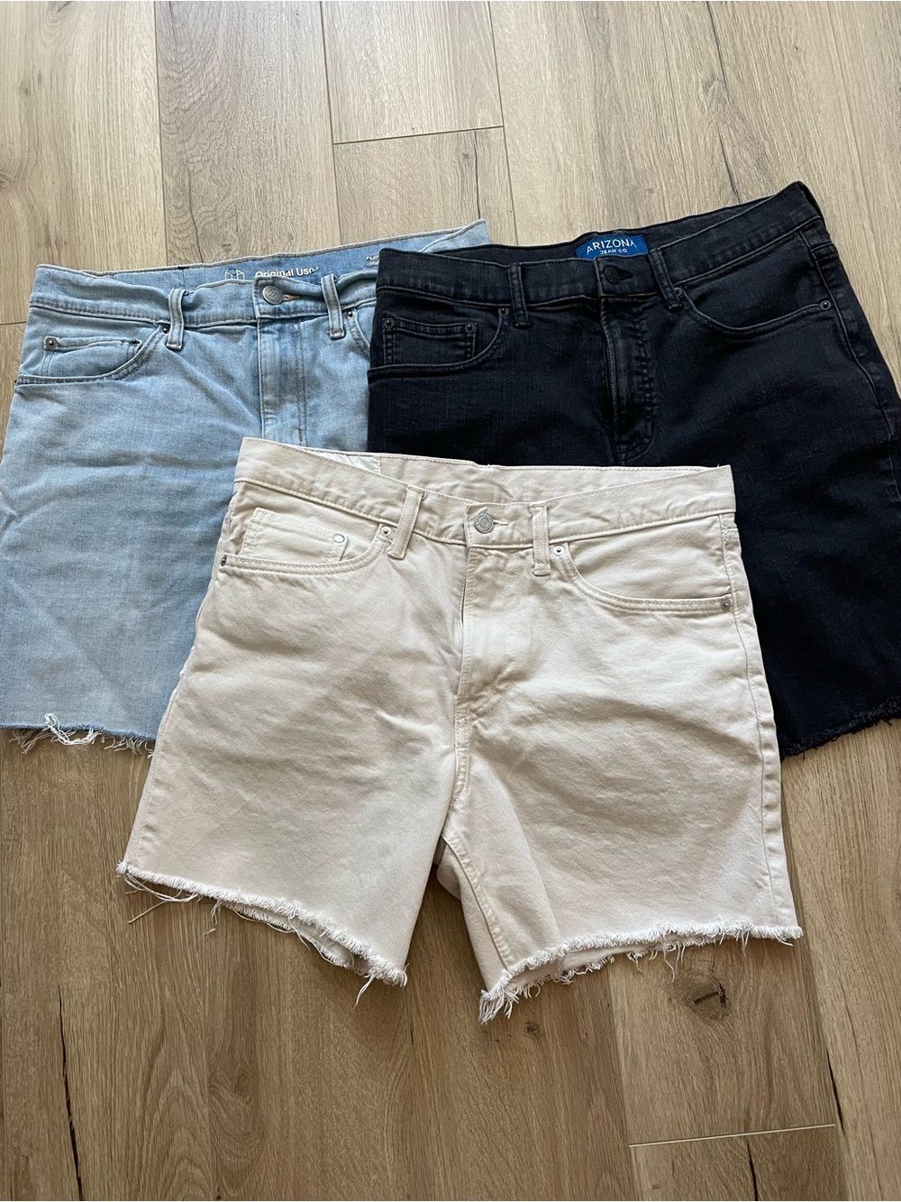 Bundle lot three jean denim cutoffs shorts all 32” H&M Arizona jeans original
